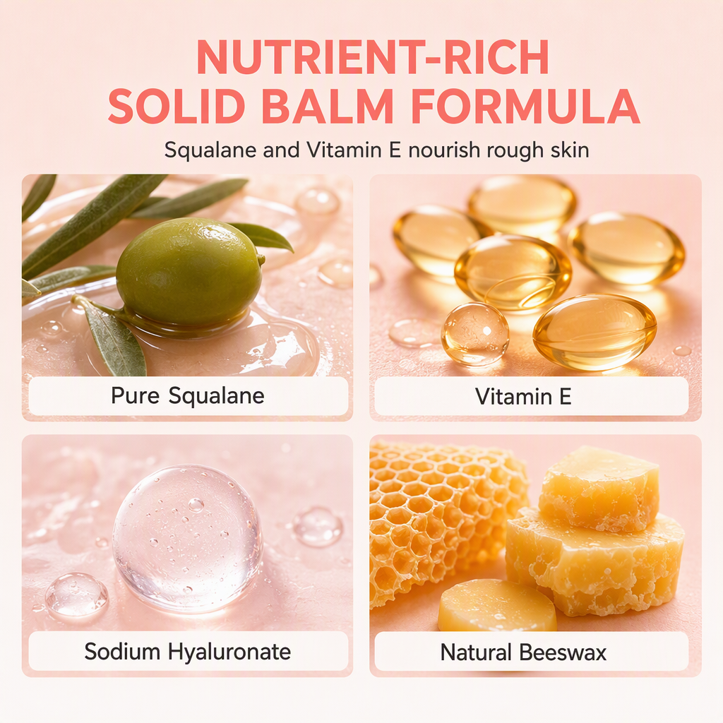 Squalane vitamin E sodium hyaluronate and beeswax ingredient illustration