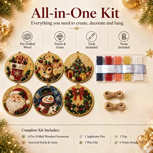Christmas DIY Diamond Painting Ornaments Kit (12-Piece) – Xmas Tree Hanging Craft Decoration
