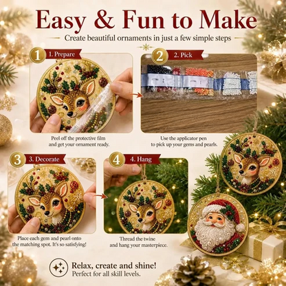 Christmas DIY Diamond Painting Ornaments Kit (12-Piece) – Xmas Tree Hanging Craft Decoration