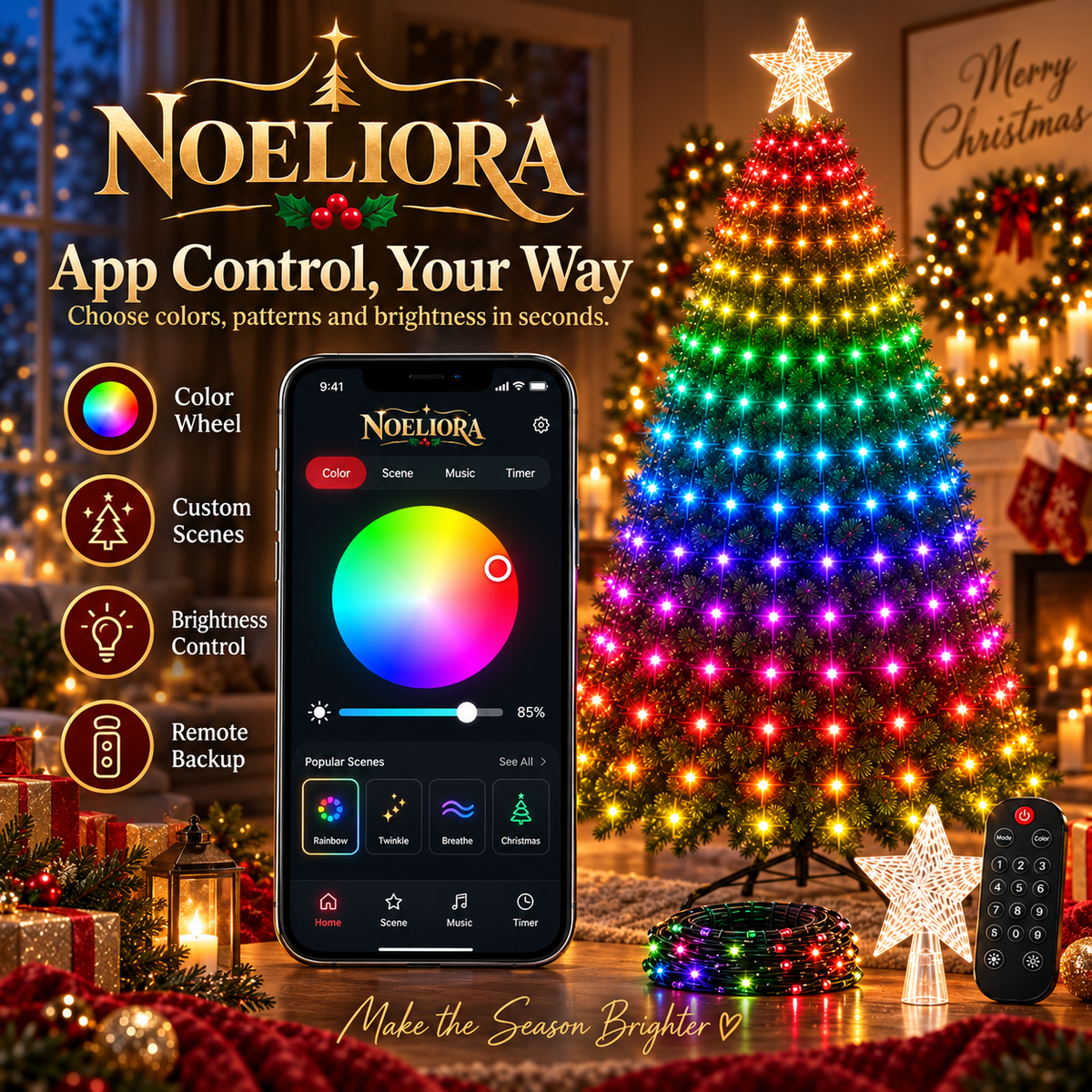 🎄 Smart Christmas Tree Lights — App-Controlled Color Effects for a Stunning Holiday Glow