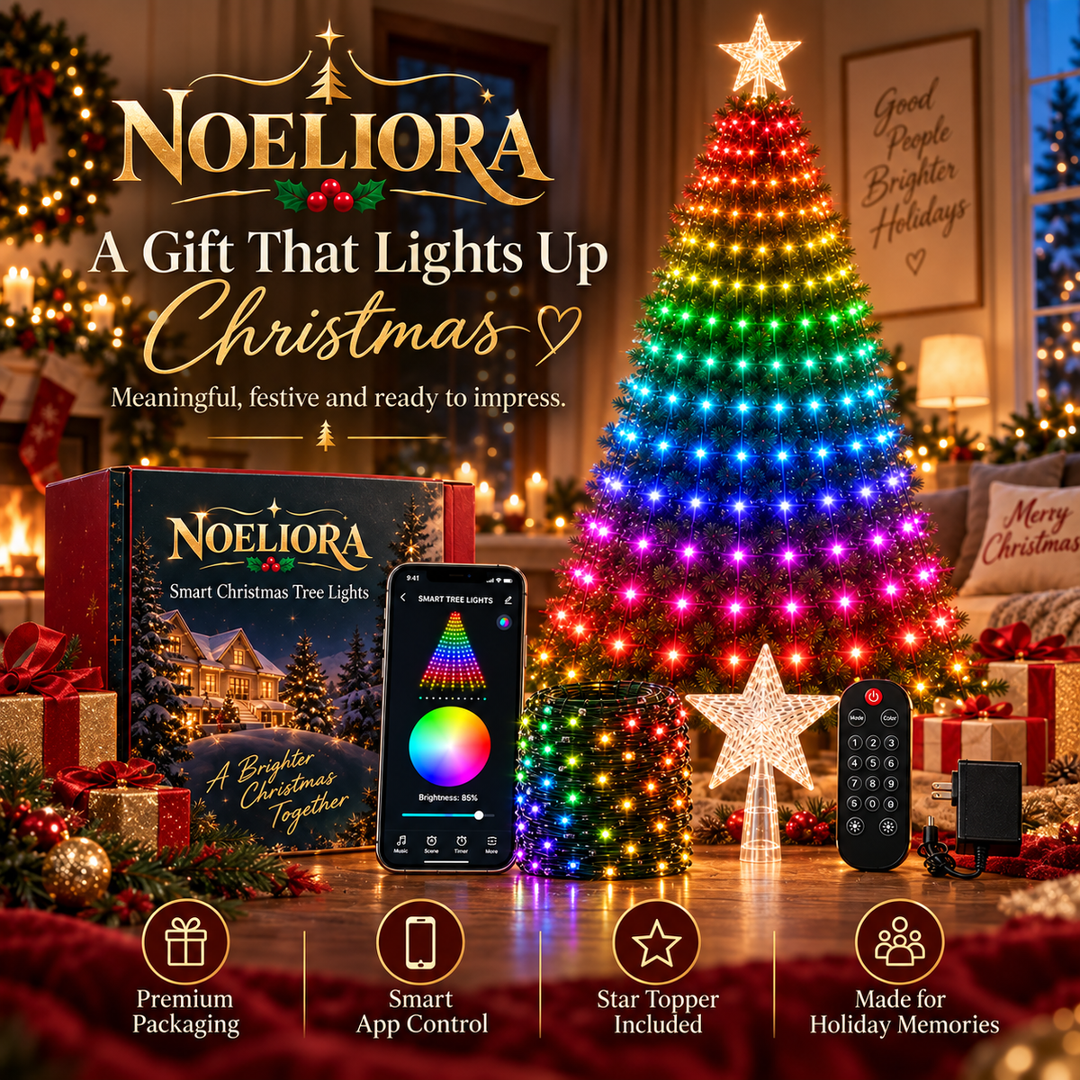 🎄 Smart Christmas Tree Lights — App-Controlled Color Effects for a Stunning Holiday Glow