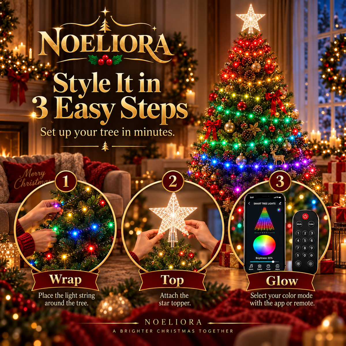 🎄 Smart Christmas Tree Lights — App-Controlled Color Effects for a Stunning Holiday Glow