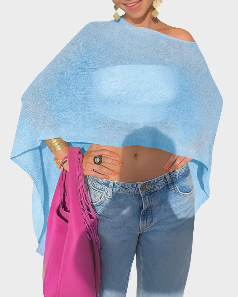 Sheer Off Shoulder Poncho Coverup Mesh Knit Bolero Shrug Beach Top