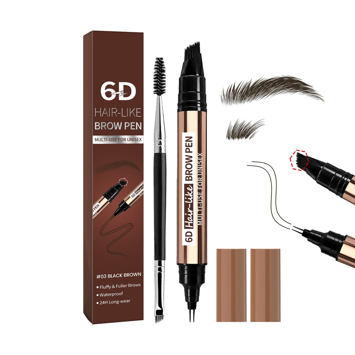 6D Hair-Like Finish Multi-Use Unisex 2-in-1 Brows & Beard Pen