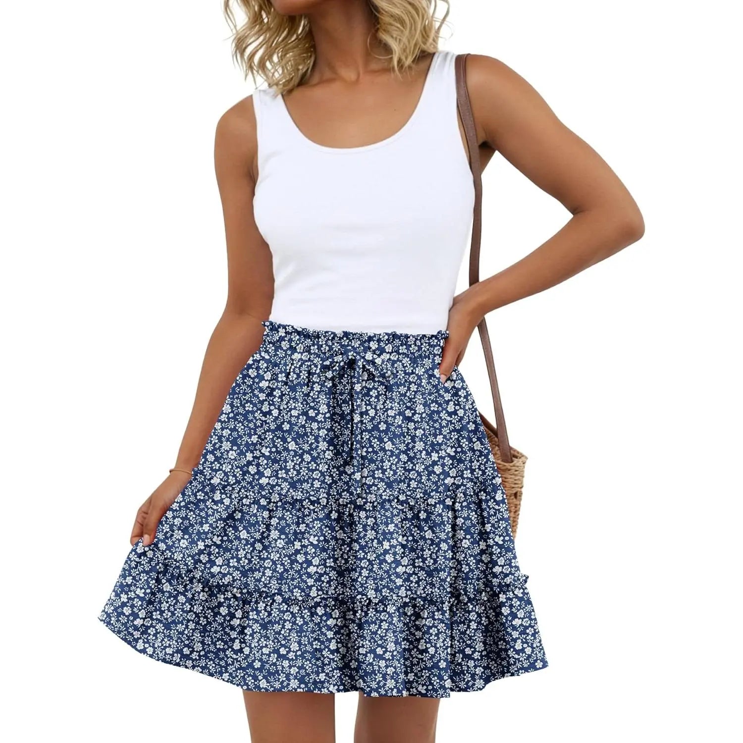 Boho Skirts for Women Flowy Casual Cute Skorts Built-in Shorts