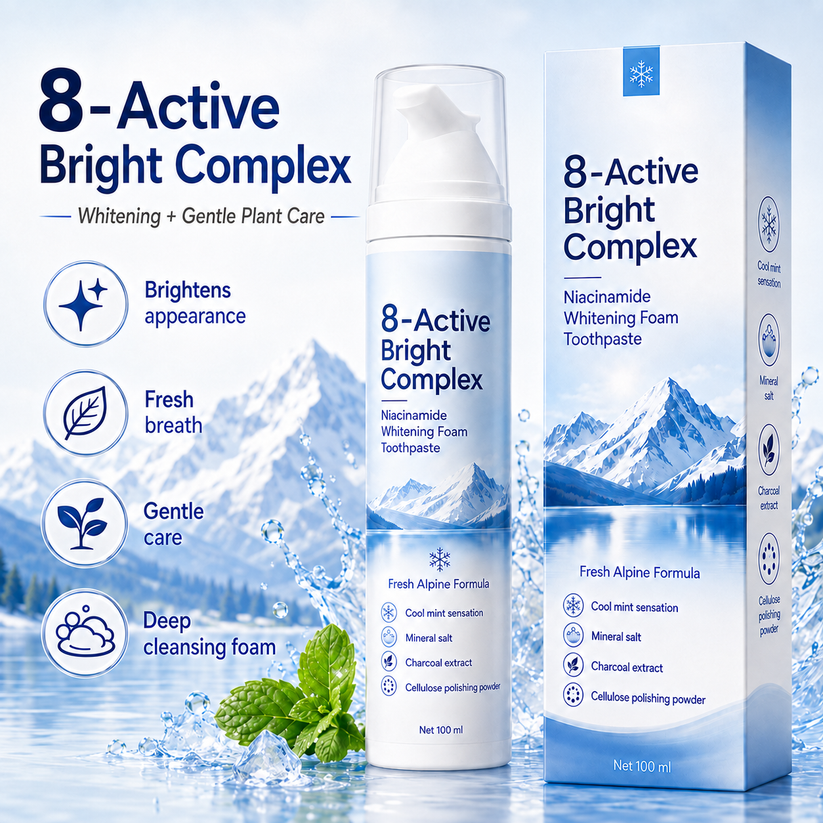 Niacinamide Foaming Whitening Toothpaste 8X - Fresh Breath Stain Removal Gentle Teeth Cleaning 100ml-D