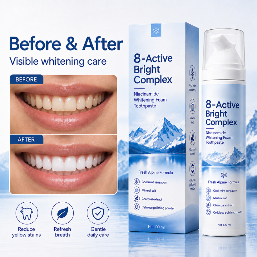 Niacinamide Foaming Whitening Toothpaste 8X - Fresh Breath Stain Removal Gentle Teeth Cleaning 100ml-D