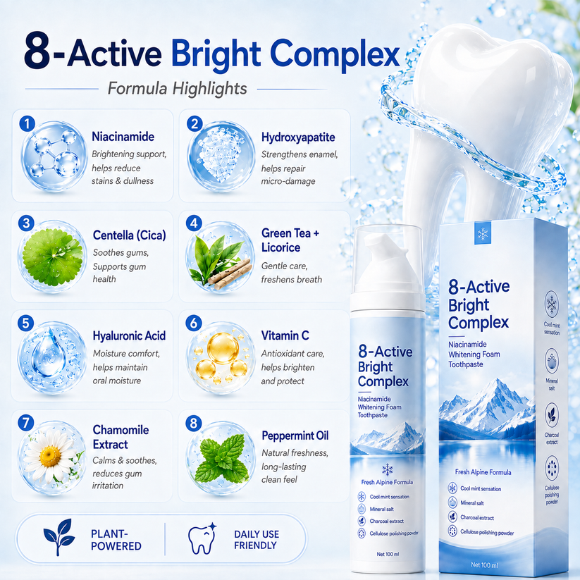 Niacinamide Foaming Whitening Toothpaste 8X - Fresh Breath Stain Removal Gentle Teeth Cleaning 100ml-D