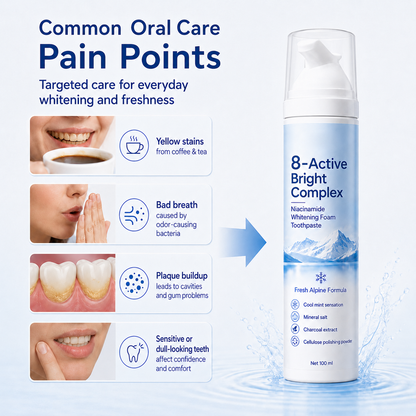 Niacinamide Foaming Whitening Toothpaste 8X - Fresh Breath Stain Removal Gentle Teeth Cleaning 100ml-D