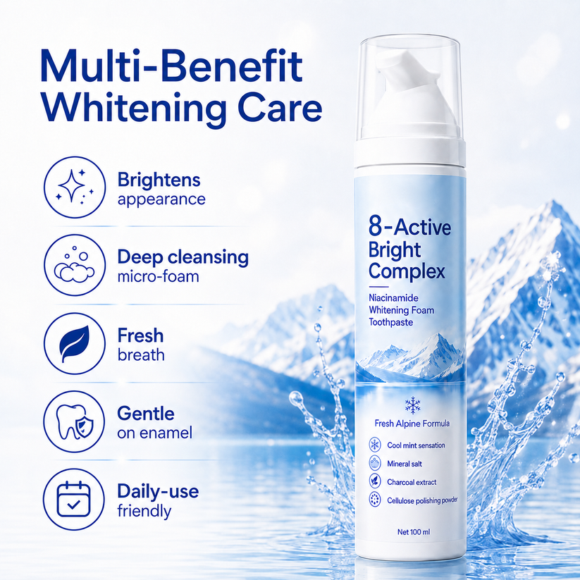 Niacinamide Foaming Whitening Toothpaste 8X - Fresh Breath Stain Removal Gentle Teeth Cleaning 100ml-D