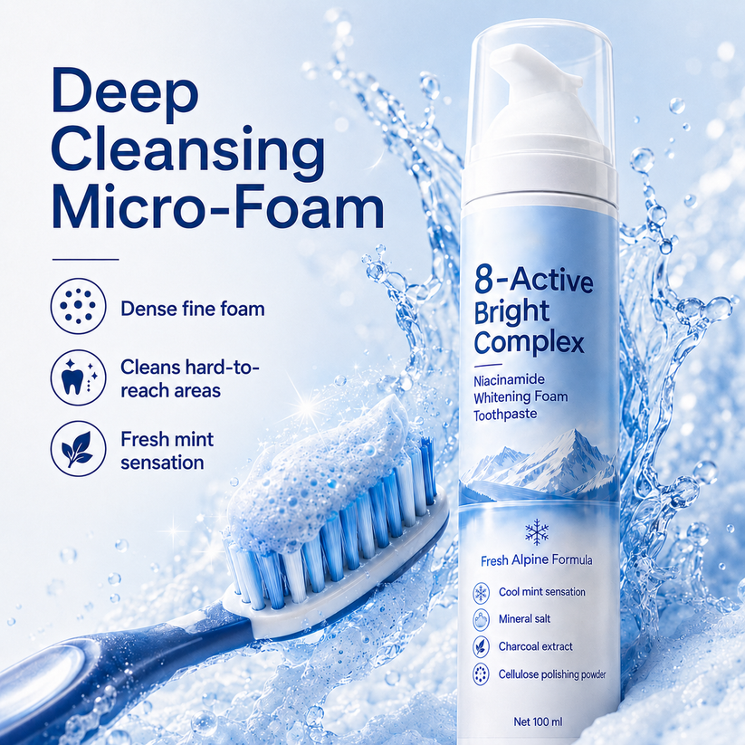 Niacinamide Foaming Whitening Toothpaste 8X - Fresh Breath Stain Removal Gentle Teeth Cleaning 100ml-D