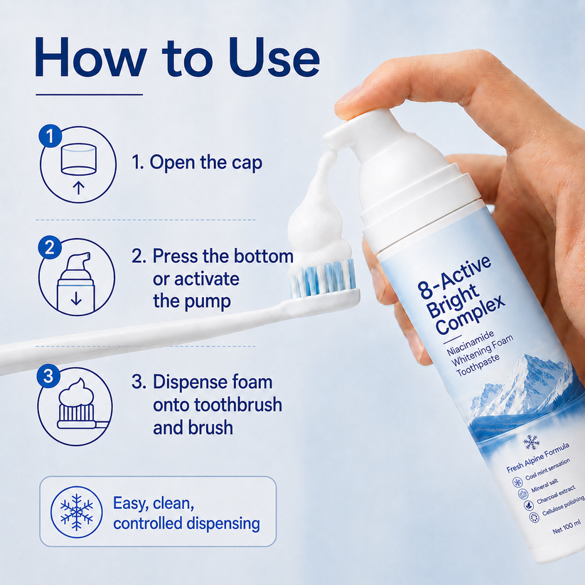 Niacinamide Foaming Whitening Toothpaste 8X - Fresh Breath Stain Removal Gentle Teeth Cleaning 100ml-D