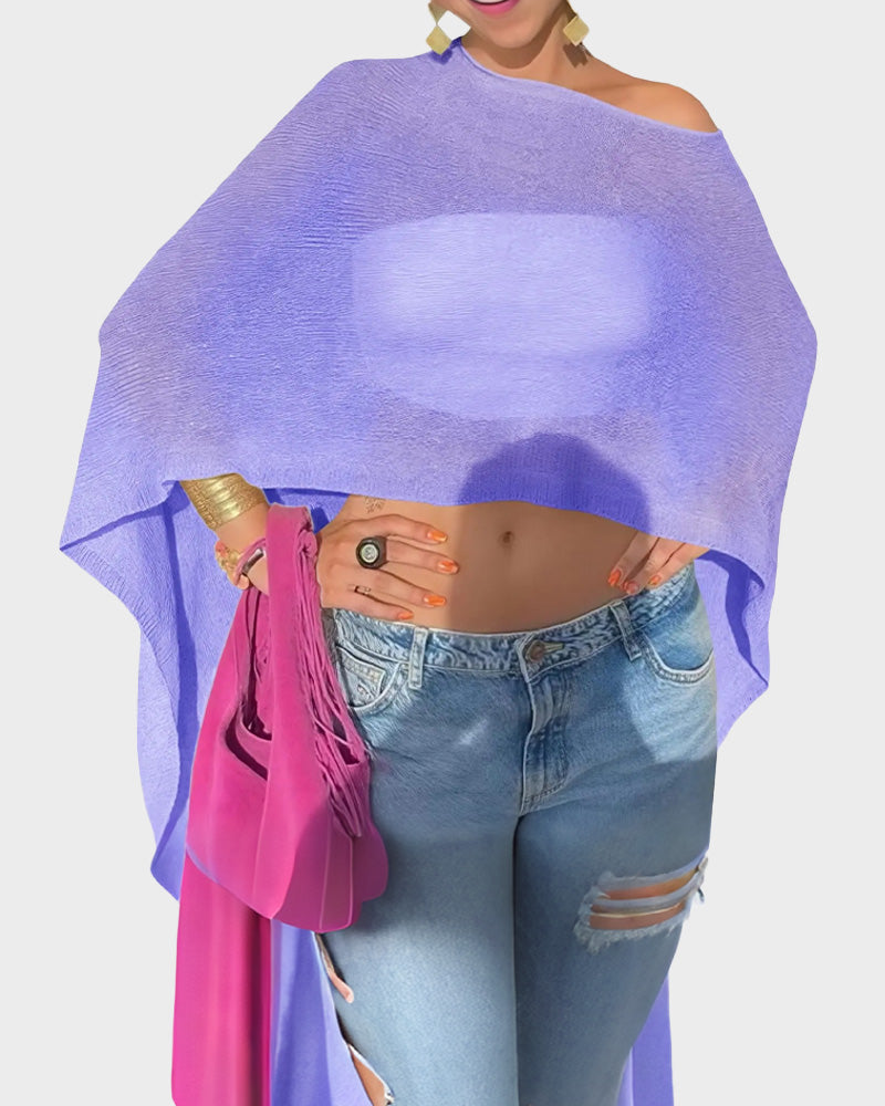 Sheer Off Shoulder Poncho Coverup Mesh Knit Bolero Shrug Beach Top