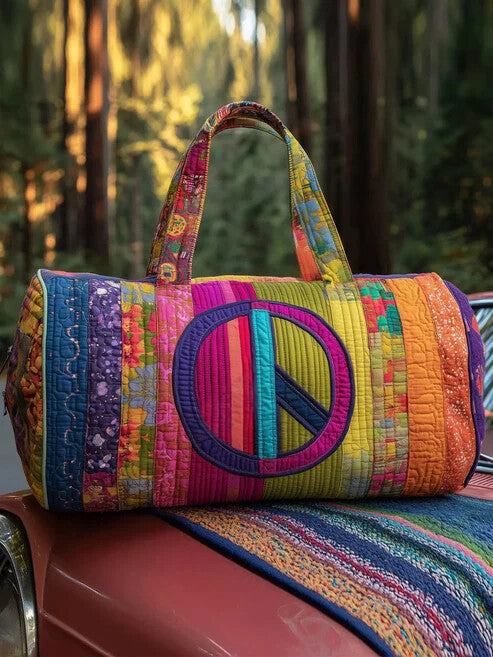 Peace Sign Quilted Duffle Bag