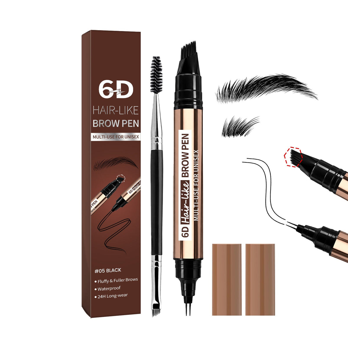 6D Hair-Like Finish Multi-Use Unisex 2-in-1 Brows & Beard Pen