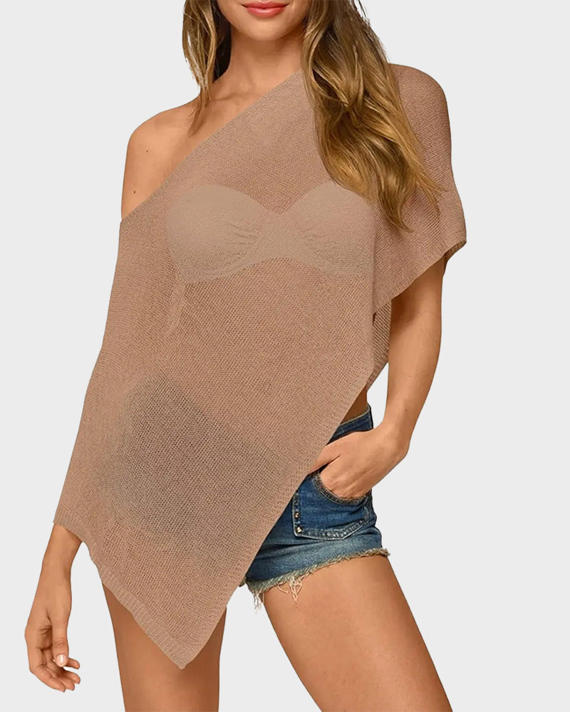 Sheer Off Shoulder Poncho Coverup Mesh Knit Bolero Shrug Beach Top