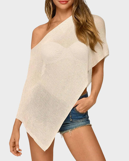 Sheer Off Shoulder Poncho Coverup Mesh Knit Bolero Shrug Beach Top