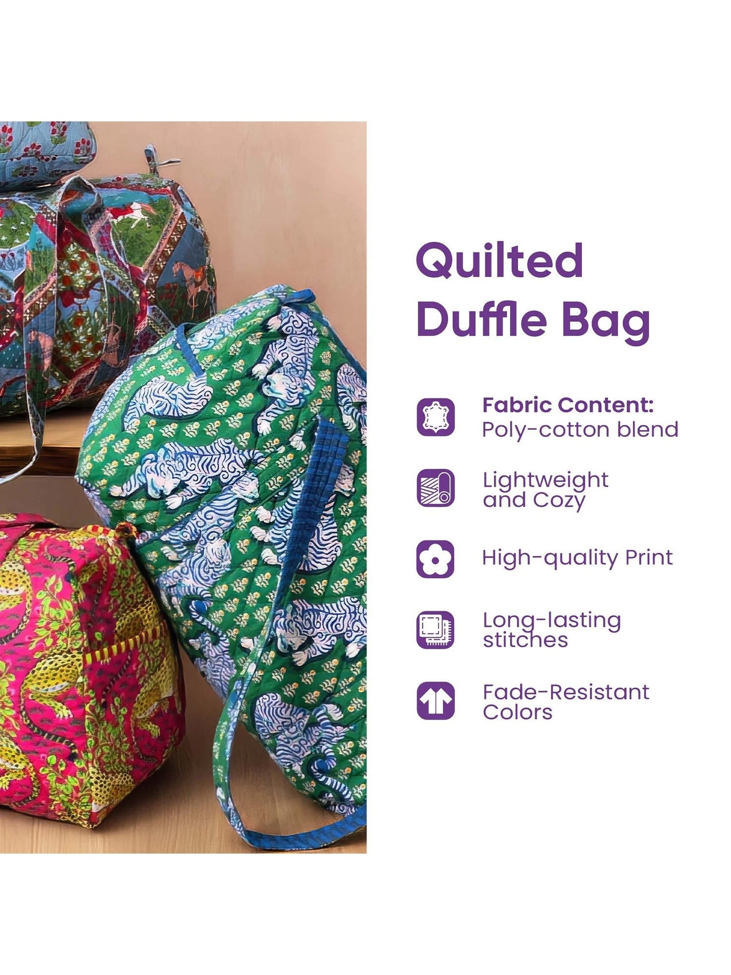 Hippie Music Flower Quilted Duffle Bag