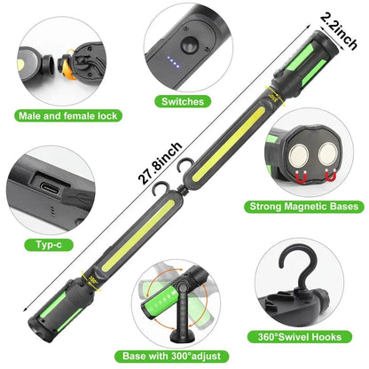 🎁Ideal Father's Day Gift🔧 2-in-1 Connectable Magnetic LED Work Light | 2400LM Rechargeable Mechanic Flashlight