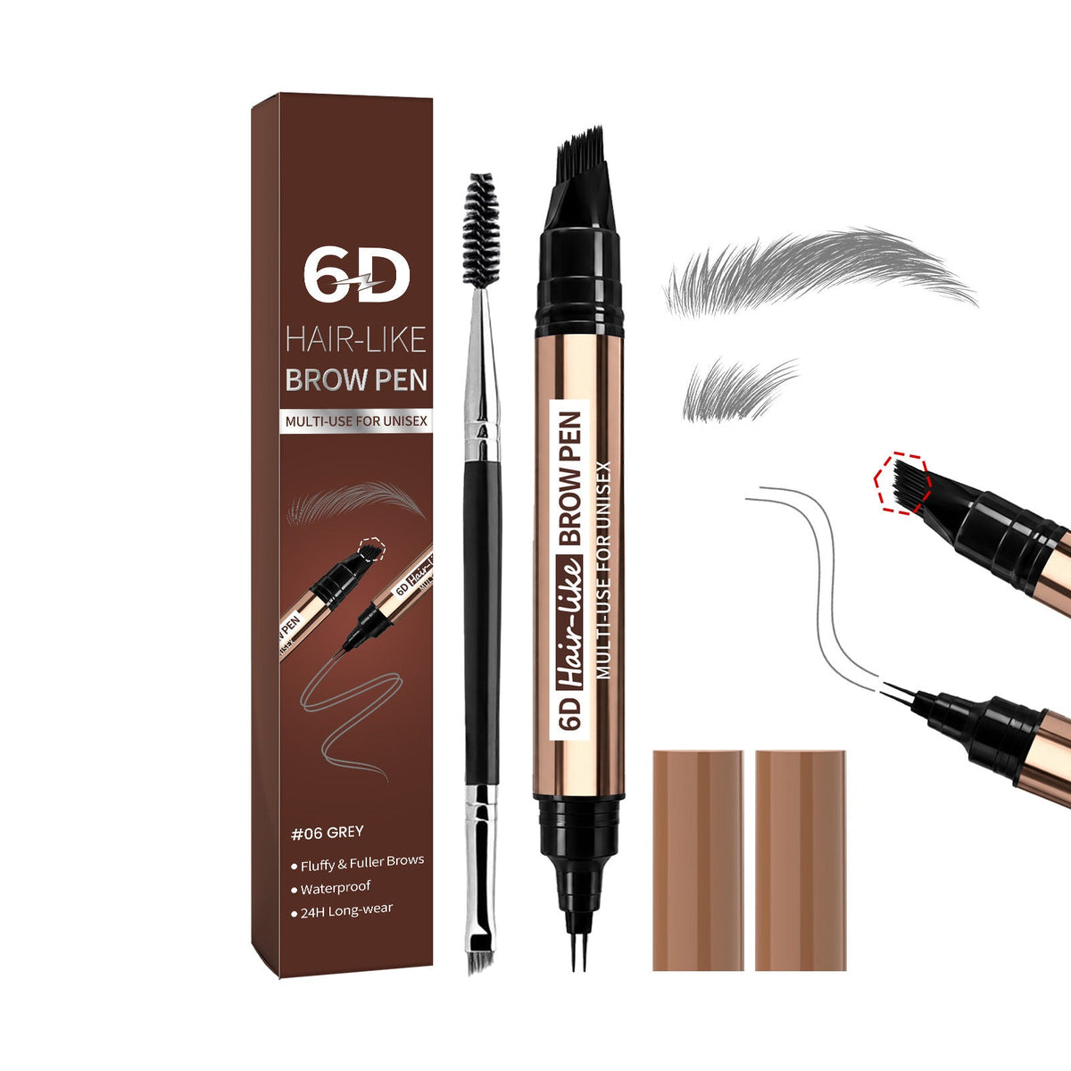 6D Hair-Like Finish Multi-Use Unisex 2-in-1 Brows & Beard Pen