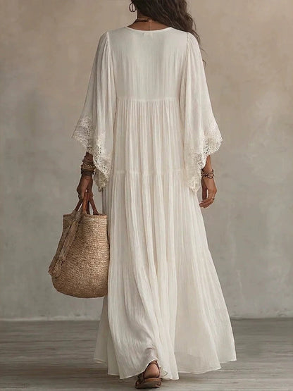 Cozy And Romantic Patchwork Lace And Chiffon Maxi Dress