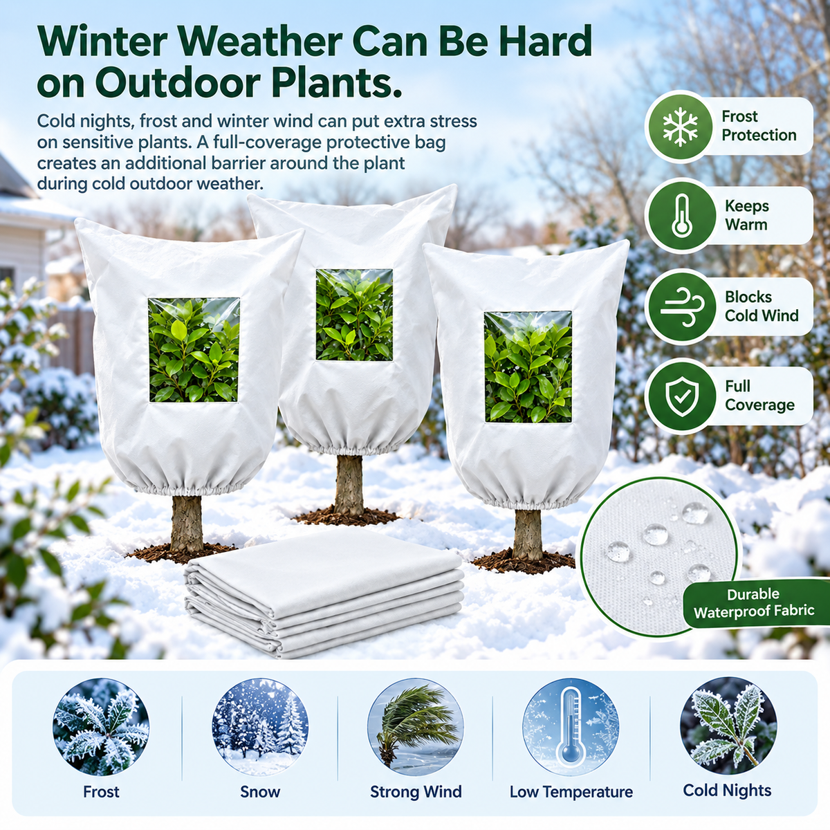 🌿 WINTER GARDEN ESSENTIAL | Plant Frost Protection Cover – Breathable Reusable Cover for Shrubs, Pots & Young Trees