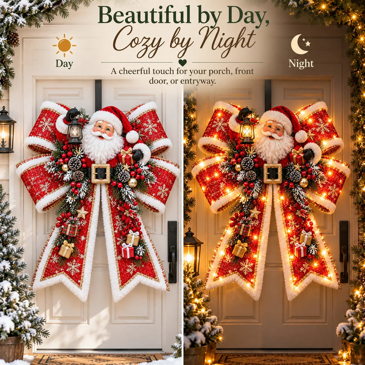 📌🎄 Christmas Magic Bow Door Hangers – Oversized Light-Up Holiday Bows in 6 Festive Styles🎀