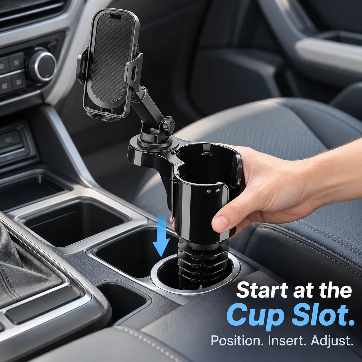 🚗 2-in-1 Car Cup Holder Expander with Adjustable Phone Mount – Handle-Friendly Tumbler Holder 📱🥤