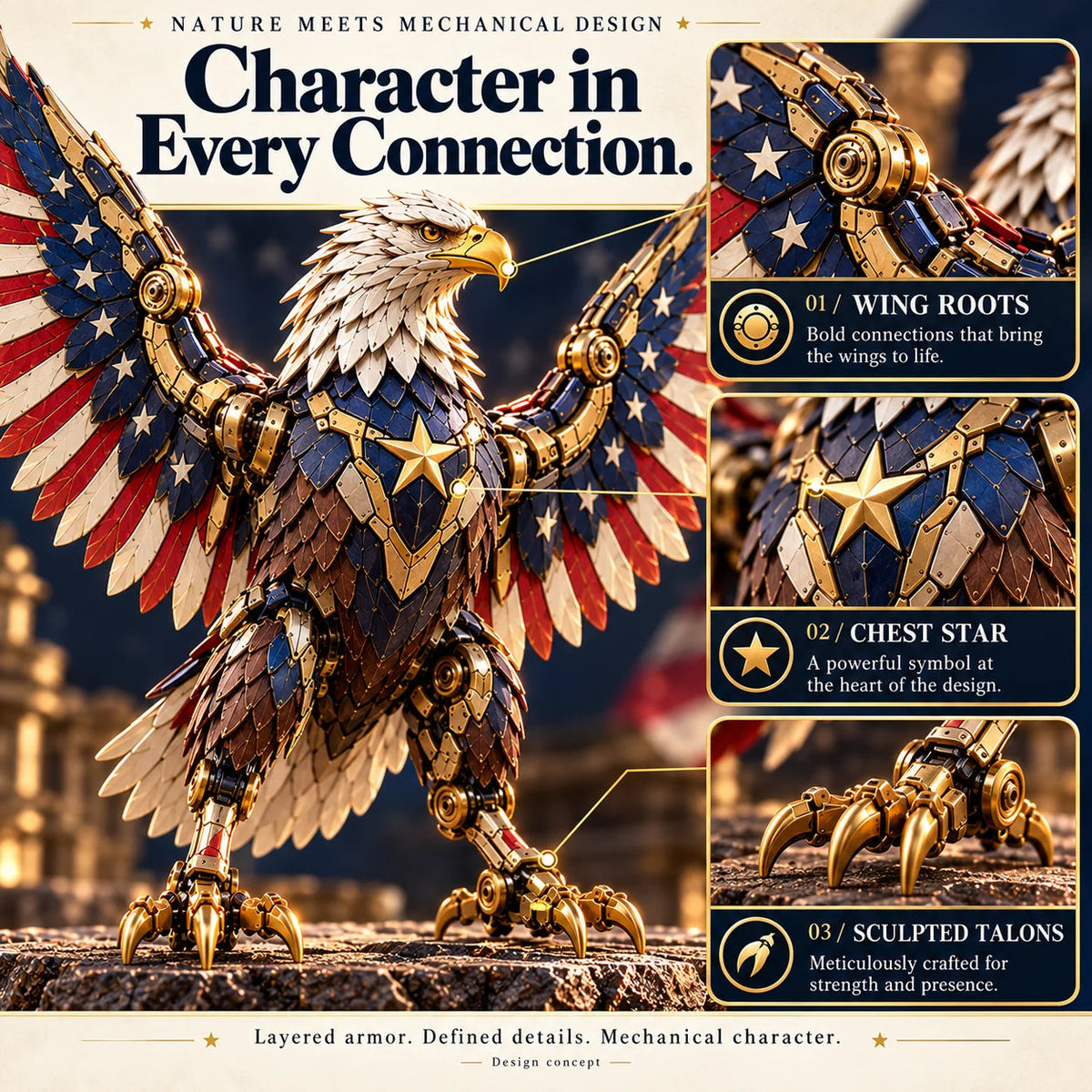 🔥last Day 49% Off🔥 -🦅 American Eagle Transforming Egg – Stars & Stripes Mechanical Figure With Bold Wing Details