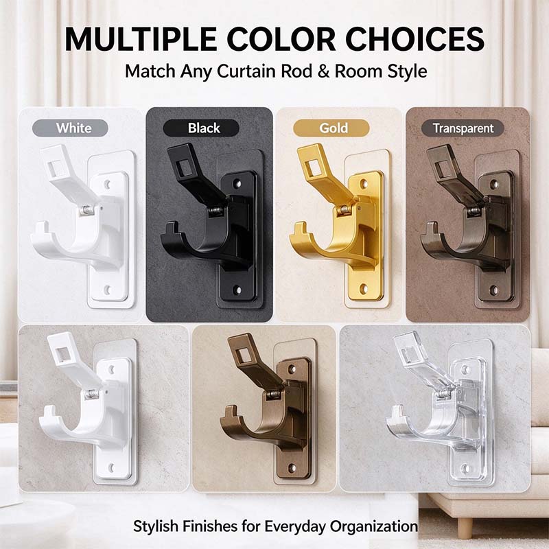 No-Drill Curtain Rod Brackets, Self-Adhesive Multifunctional Acrylic Gel Rod Holder Hooks 🏠