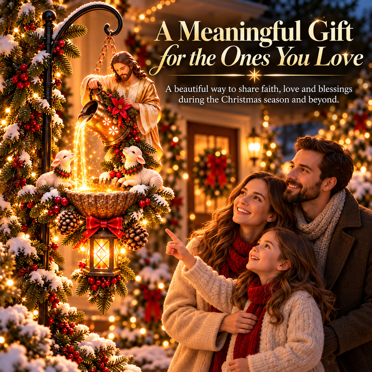 🔥Last Day 50% OFF-✝️ Jesus Blessing Hanging Fountain – Lighted Christian Christmas Garden Decor