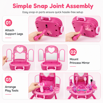 📢📢 50% OFF🎀Kids’ Pretend Makeup Vanity Suitcase – Portable Dress-Up Toy Set for Girls
