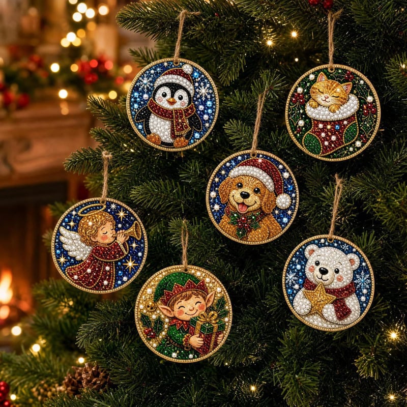 Christmas DIY Diamond Painting Ornaments Kit (12-Piece) – Xmas Tree Hanging Craft Decoration