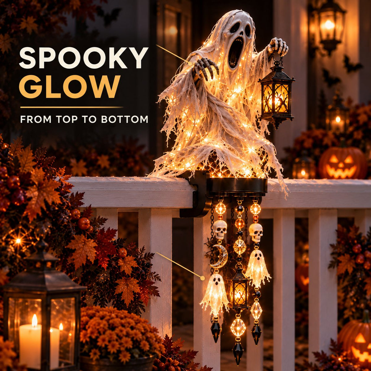 🏡🔥HOT SALE🔥🎃 Halloween Character Glow Cascade Railing Lights – Pumpkin, Witch, Ghost & Black Cat