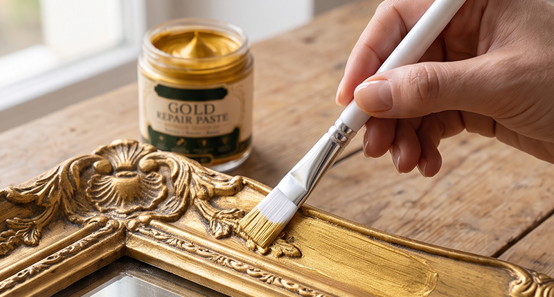 Brushing on a thin layer of gold paste